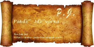 Pakó Jávorka névjegykártya